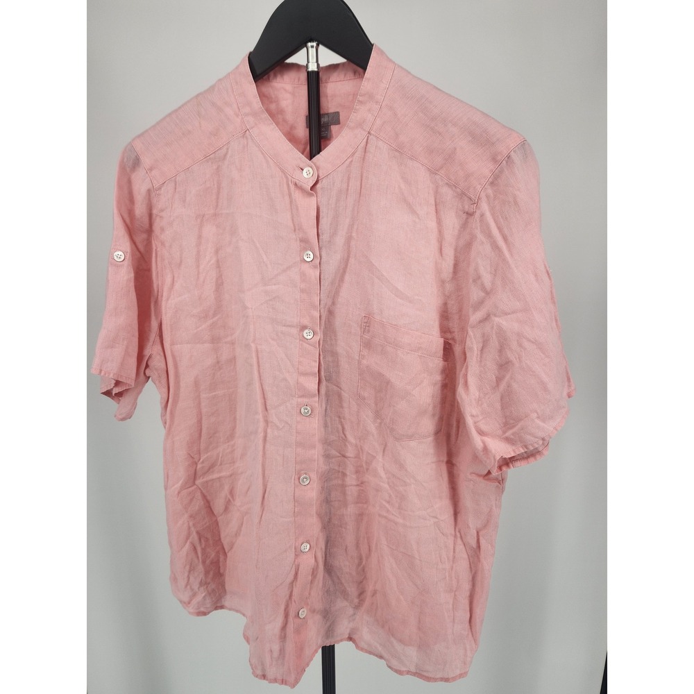 J. Jill Pink Linen Mandarin Collar Short Sleeve Button Front Shirt XL